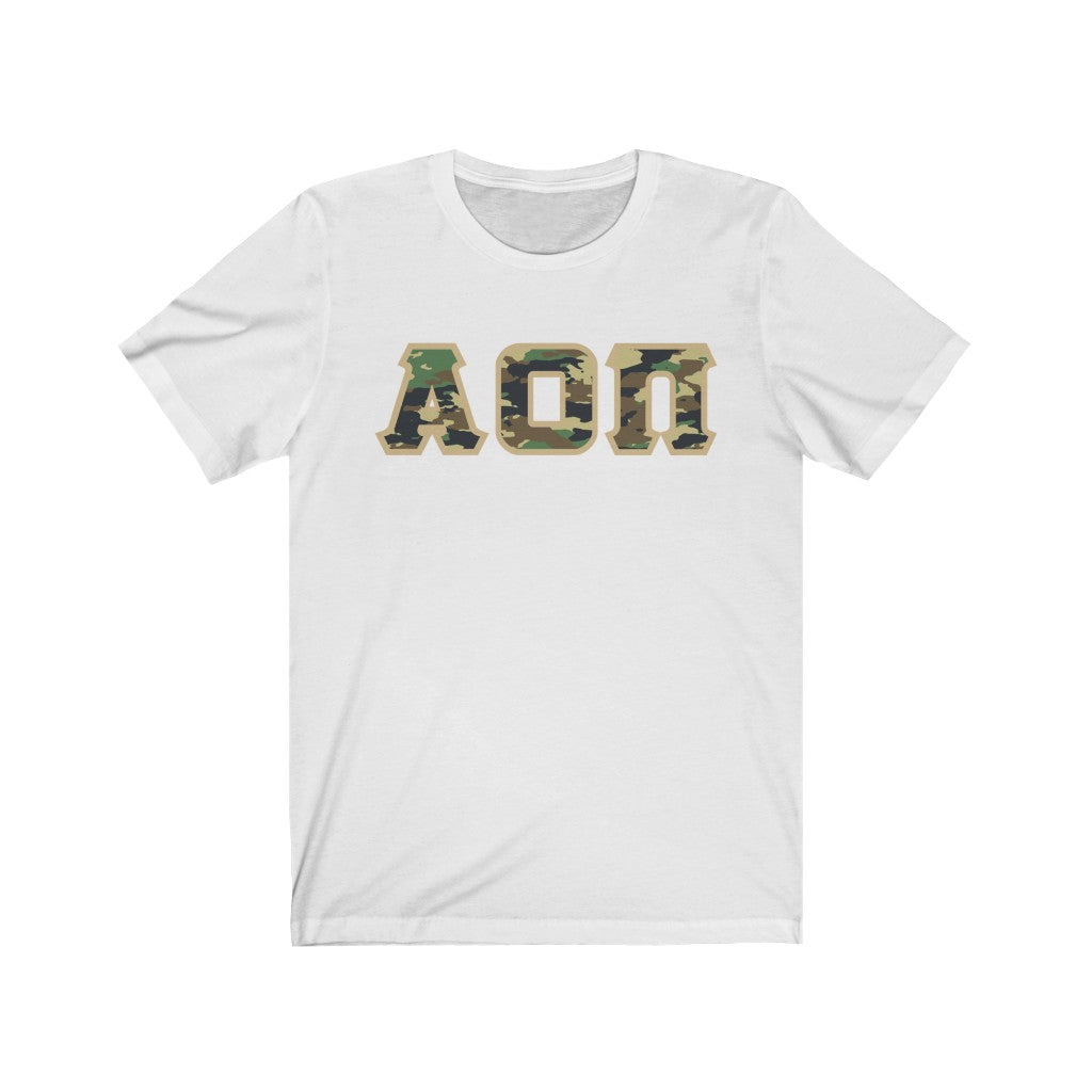 Alpha Omicron Pi Printed Letters | Camouflage T-Shirt