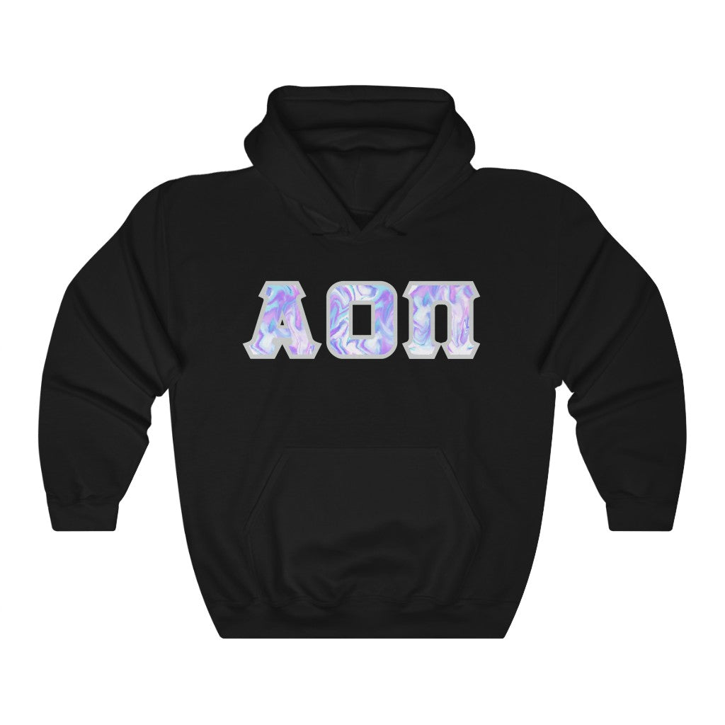 Alpha Omicron Pi Printed Letters | Cotton Candy Tie-Dye Hoodie