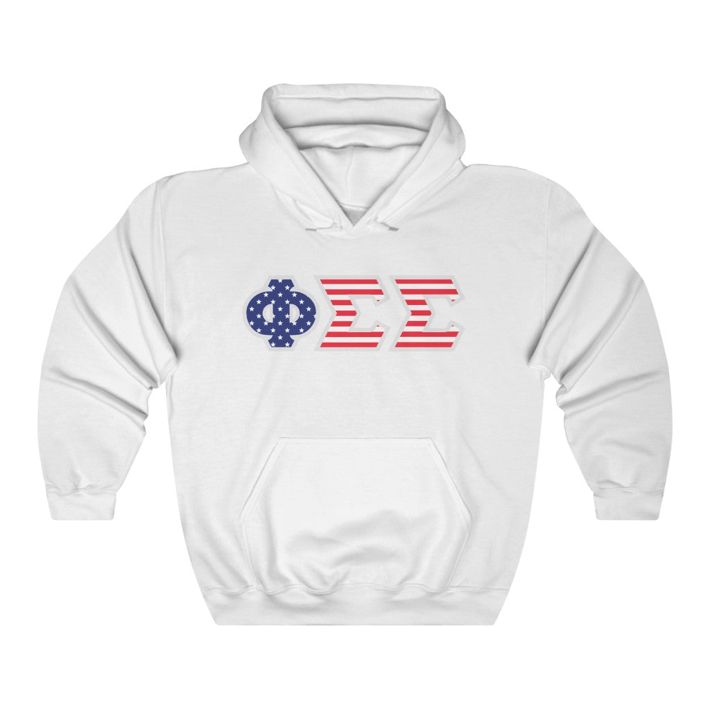 Phi Sigma Sigma Printed Letters | American Flag Hoodie