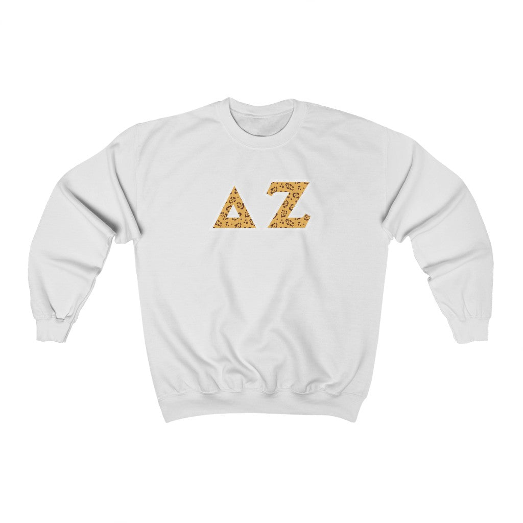 Delta Zeta Printed Letters | Leopard Print Crewneck