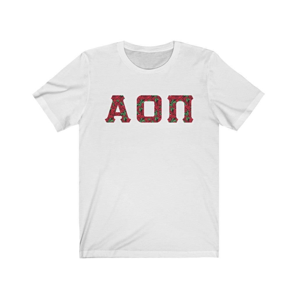 Alpha Omicron Pi Printed Letters | Roses T-Shirt