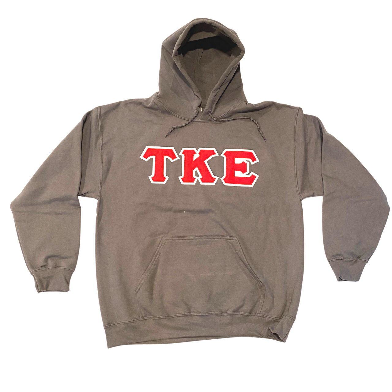 Tau Kappa Epsilon Stitched Letter Hoodie | Charcoal | Red with White Border