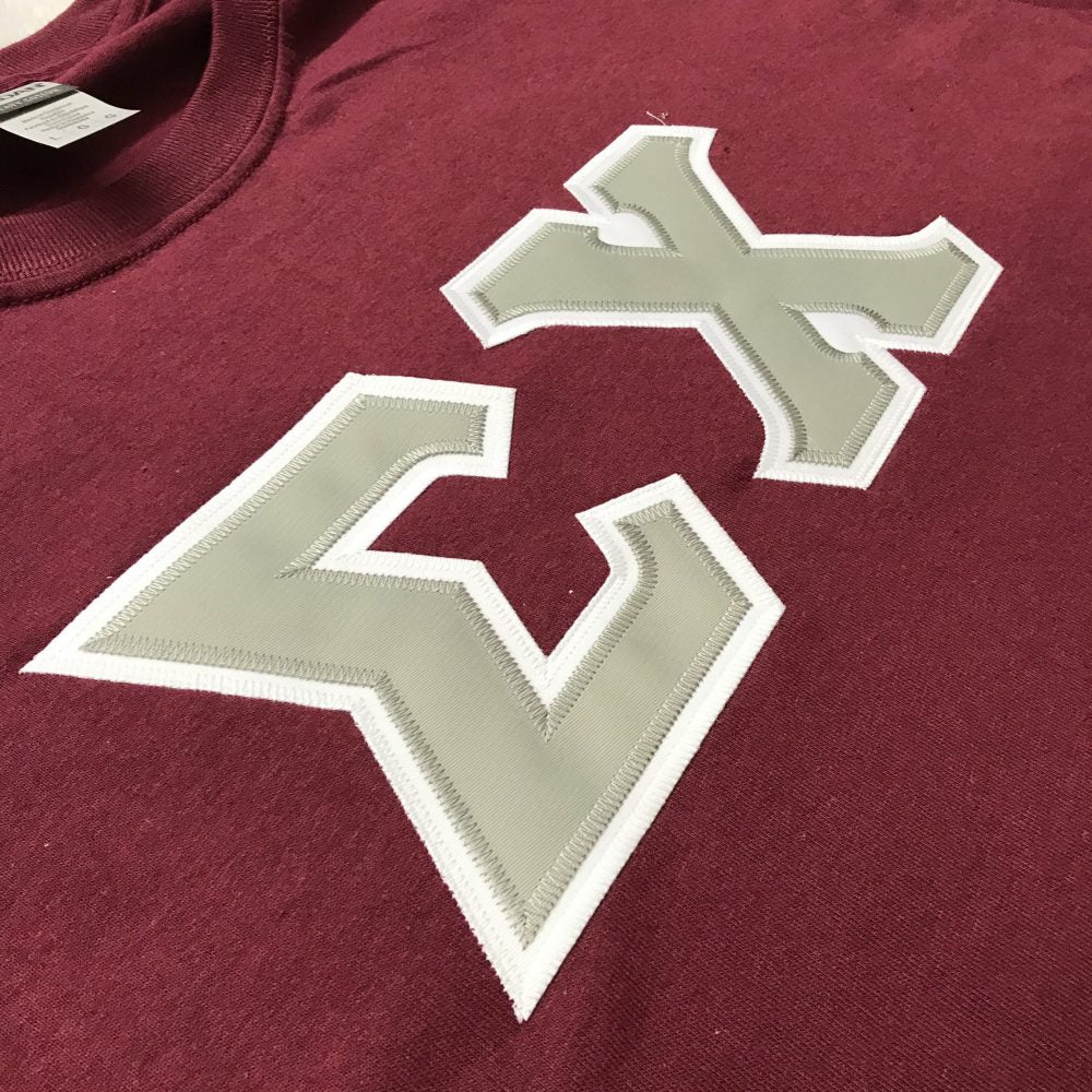 Sigma Chi Stitched Letter T-Shirt | Maroon | Gray with White Border
