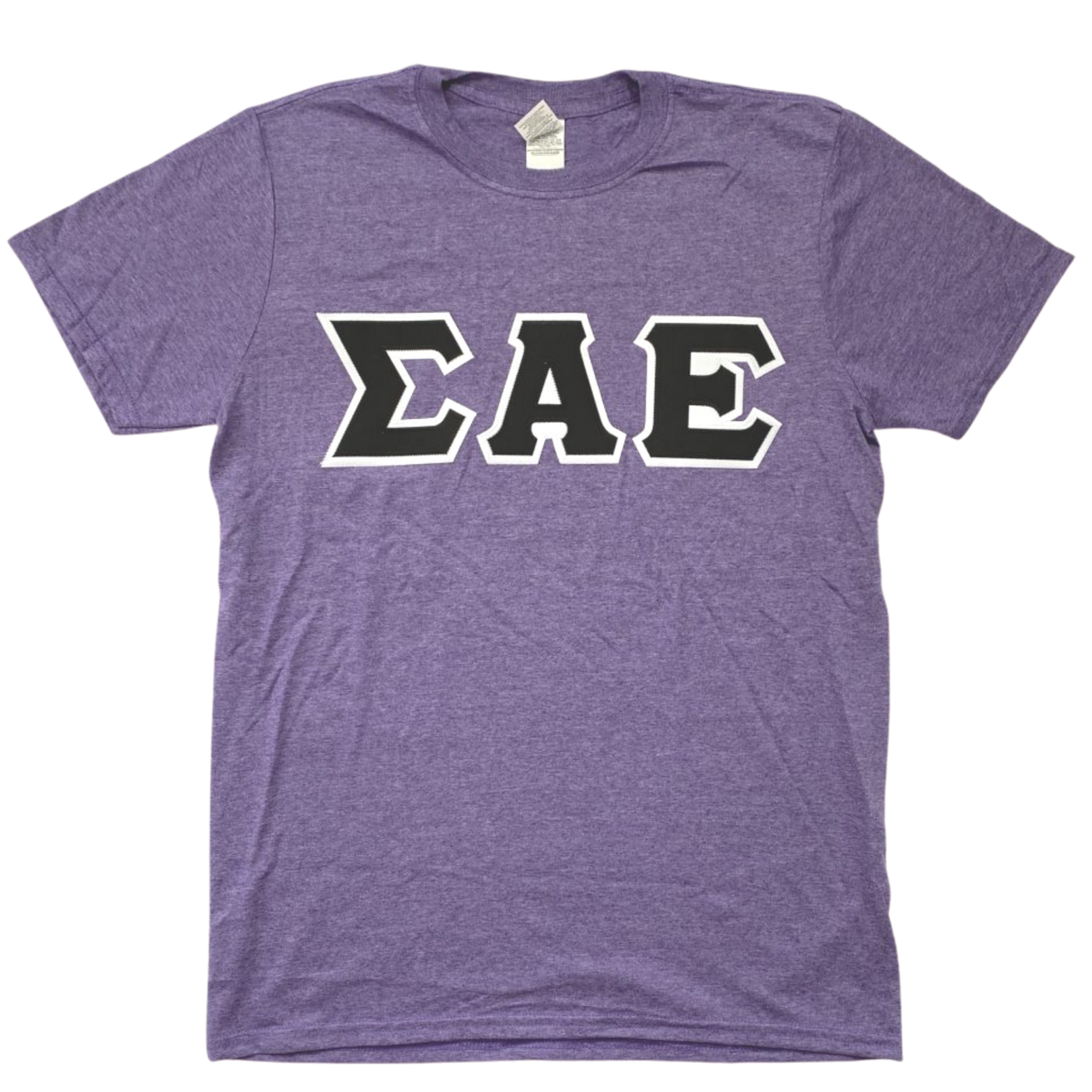 Sigma Alpha Epsilon Stitched Letter T-Shirt | Heather Purple | Black with White Border