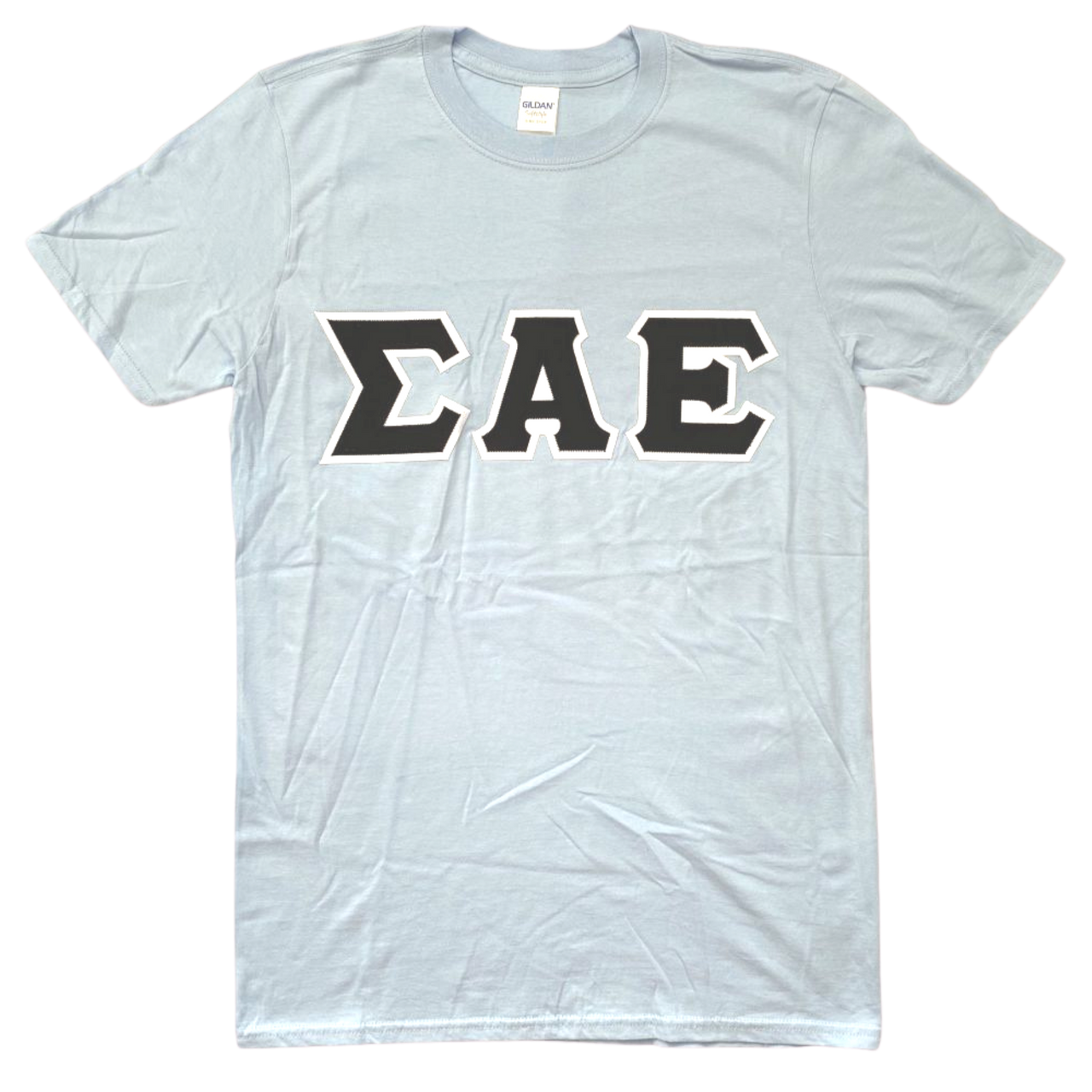 Sigma Alpha Epsilon Stitched Letter T-Shirt | Light Blue | Black with White Border