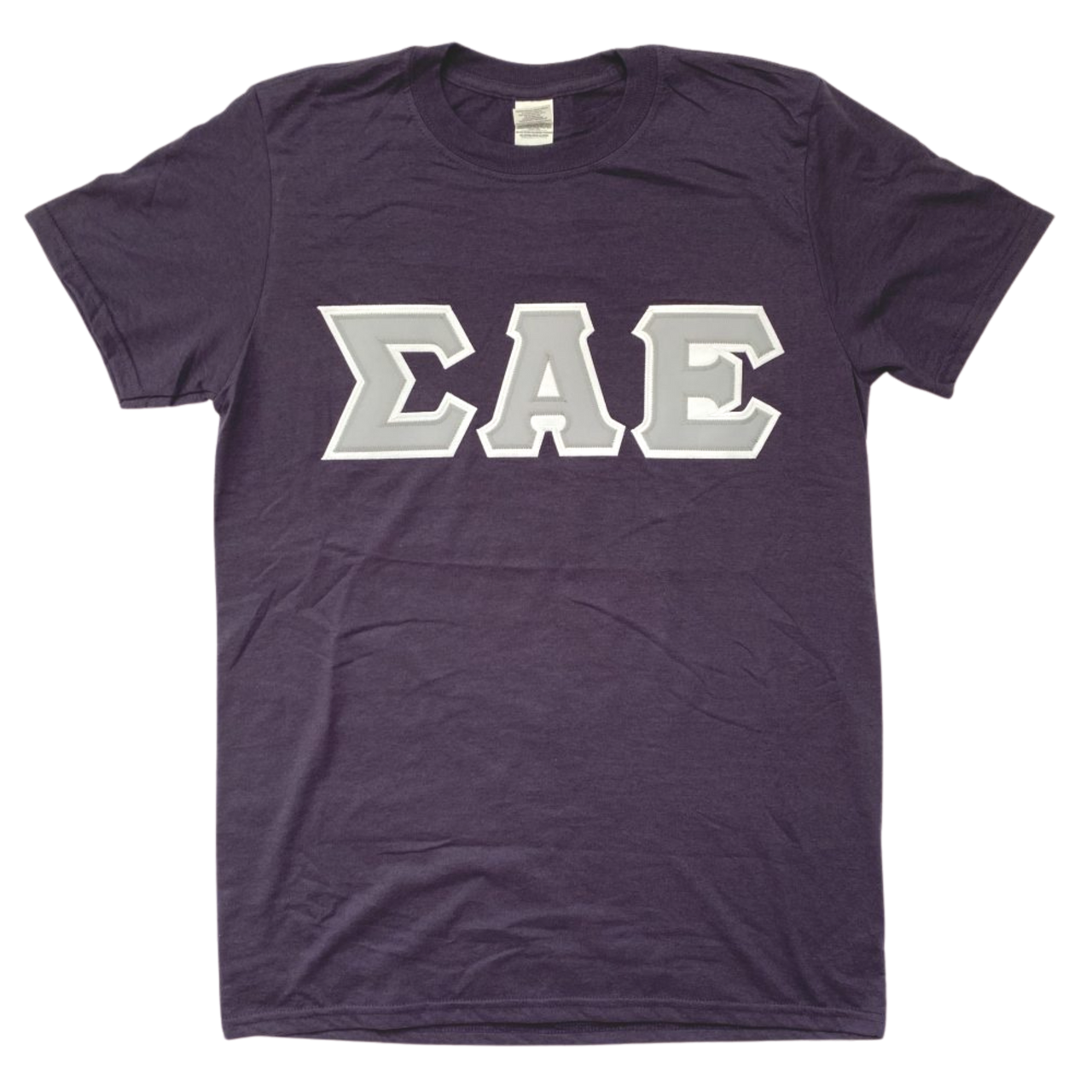 Sigma Alpha Epsilon Stitched Letter T-Shirt | Blackberry | Gray with White Border