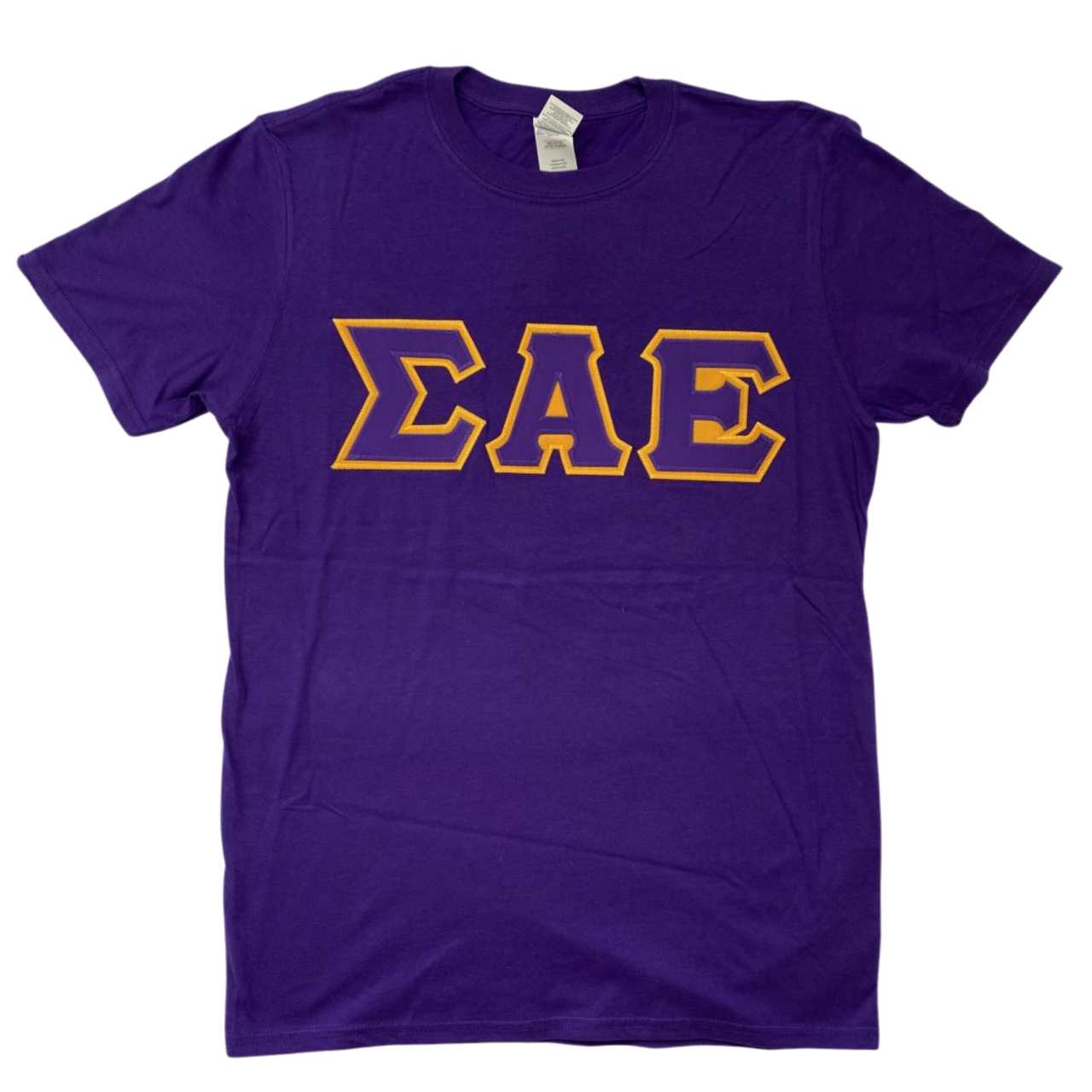 Sigma Alpha Epsilon Stitched Letter T-Shirt | Purple | Purple with Gold Border