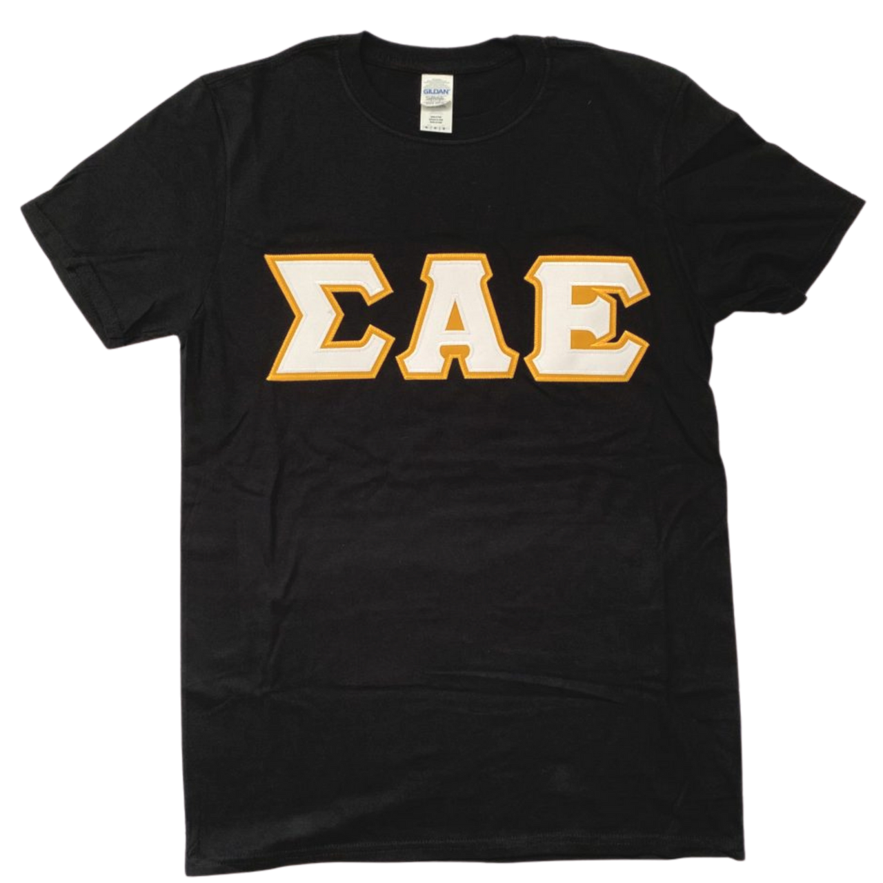 Sigma Alpha Epsilon Stitched Letter T-Shirt | Black | White with Gold Border