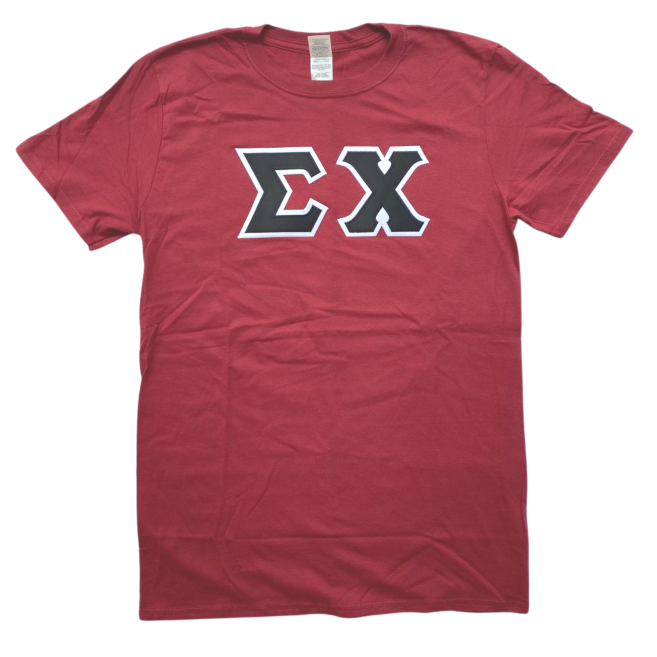 Sigma Chi Stitched Letter T-Shirt | Cardinal Red | Black with White Border