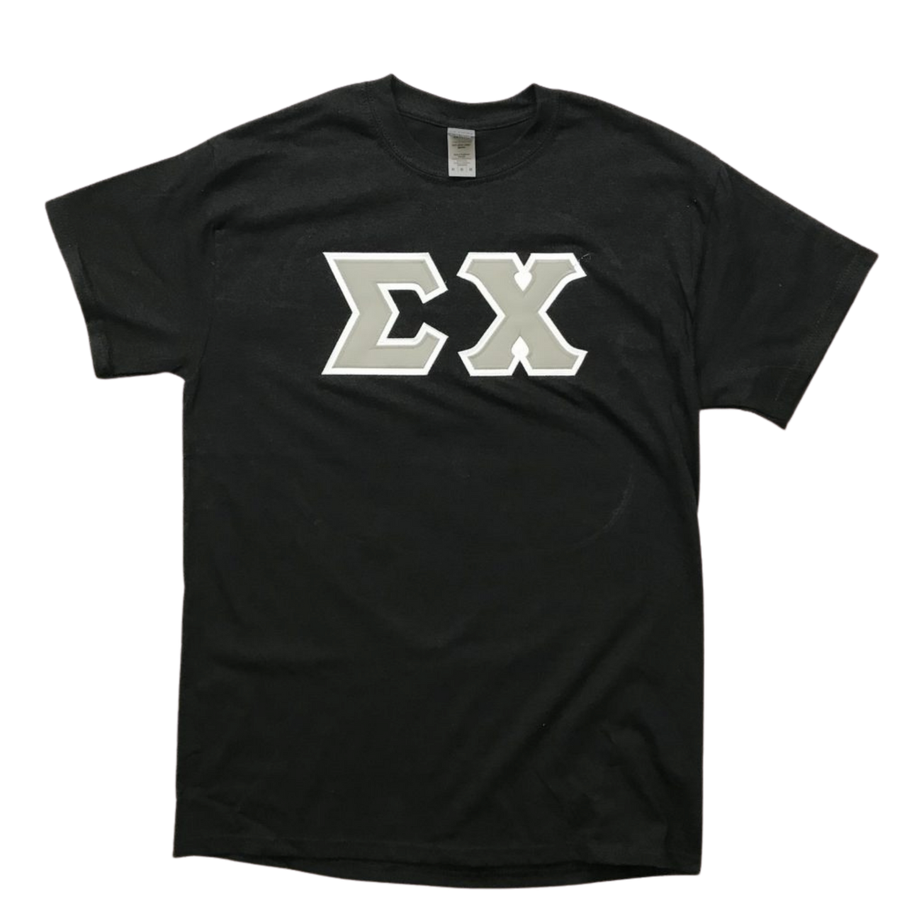Sigma Chi Stitched Letter T-Shirt | Black | Gray with White Border