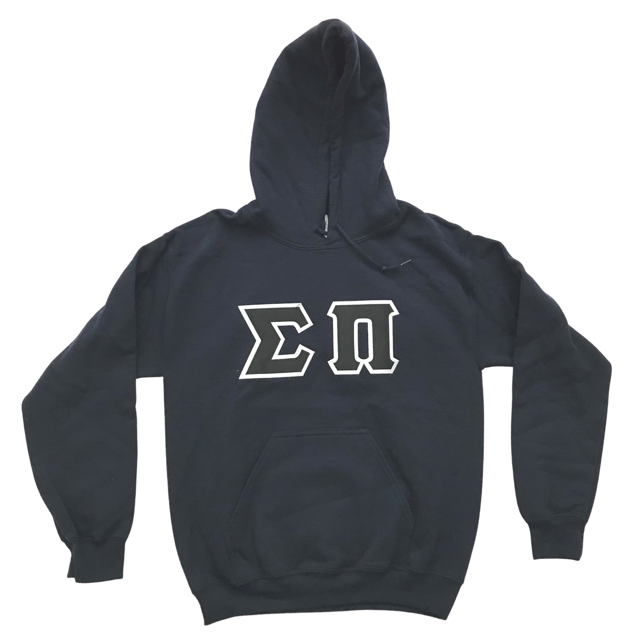 Sigma Pi Stitched Letter Hoodie | Navy | Black with White Border