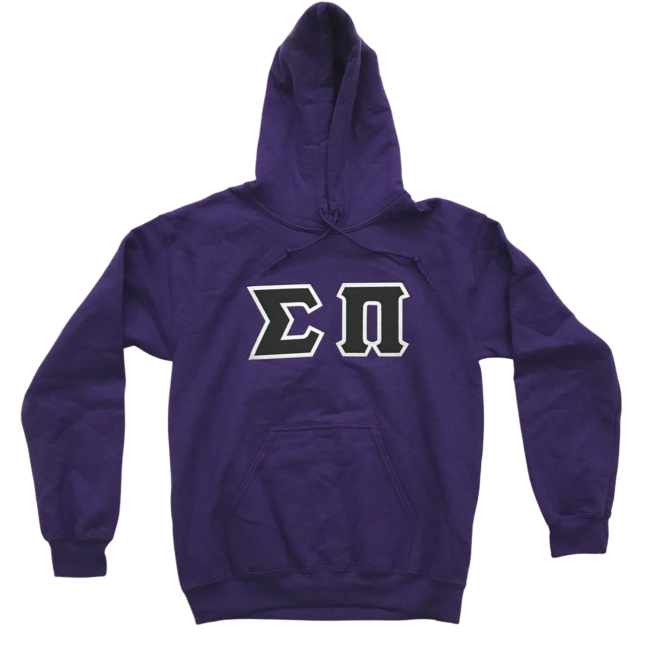 Sigma Pi Stitched Letter Hoodie | Purple | Black with White Border