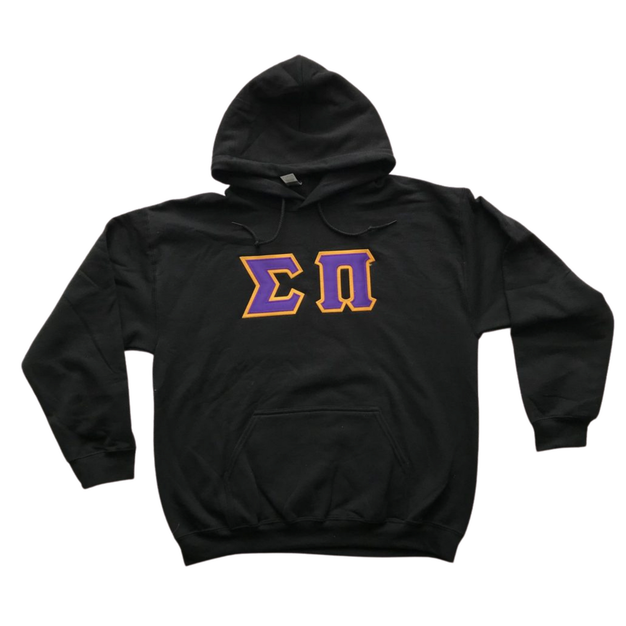 Sigma Pi Stitched Letter Hoodie | Purple with Gold Border