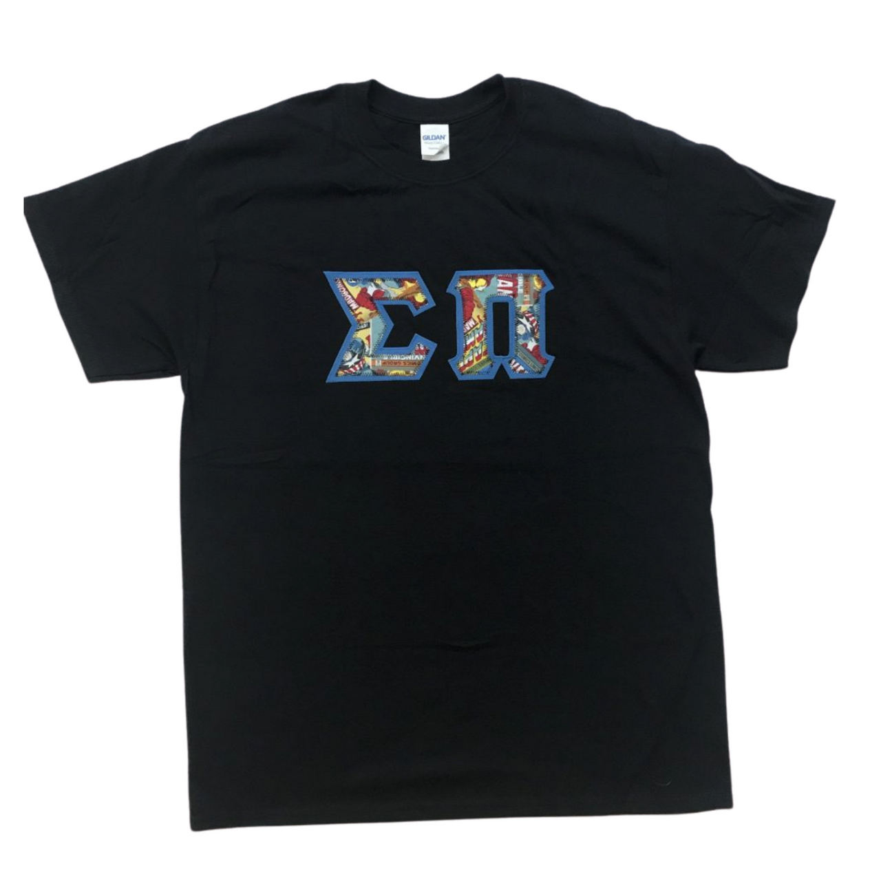 Sigma Pi Stitched Letter T-Shirt | Marvel Heroes Pattern