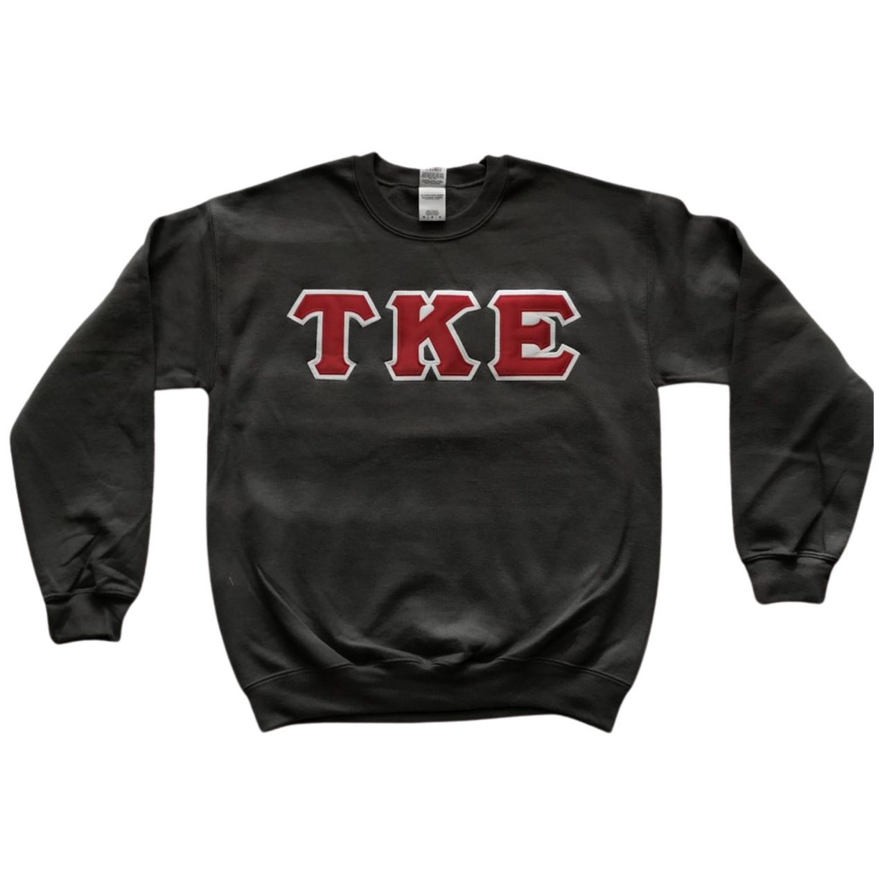 Tau Kappa Epsilon Stitched Letter Crewneck | Charcoal | Red with White Border
