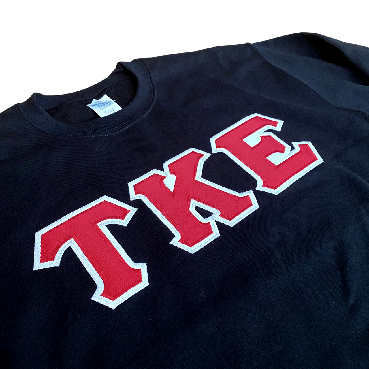 Tau Kappa Epsilon Stitched Letter Crewneck | Black | Red with White Border