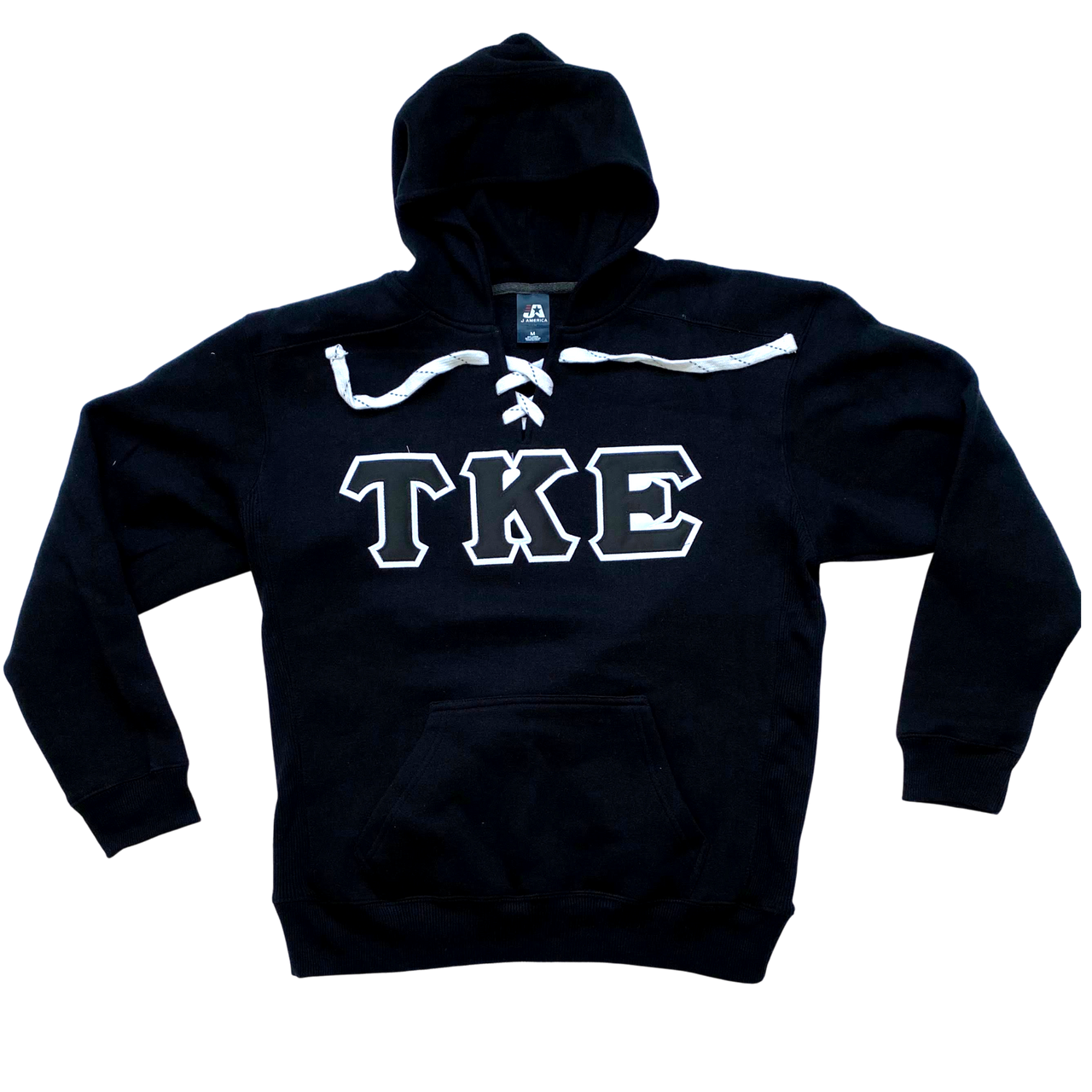 Tau Kappa Epsilon Stitched Letter Hockey Hoodie | Black | Black with White Border