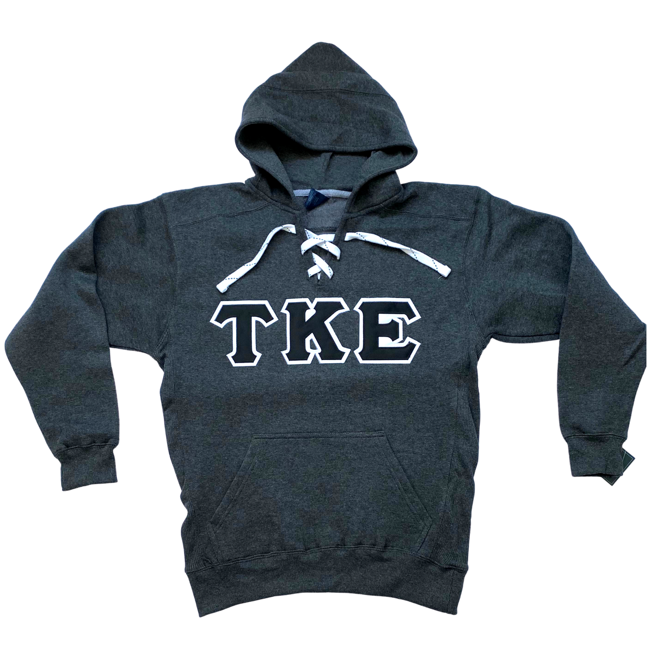 Tau Kappa Epsilon Stitched Letter Hockey Hoodie | Charcoal | Black with White Border