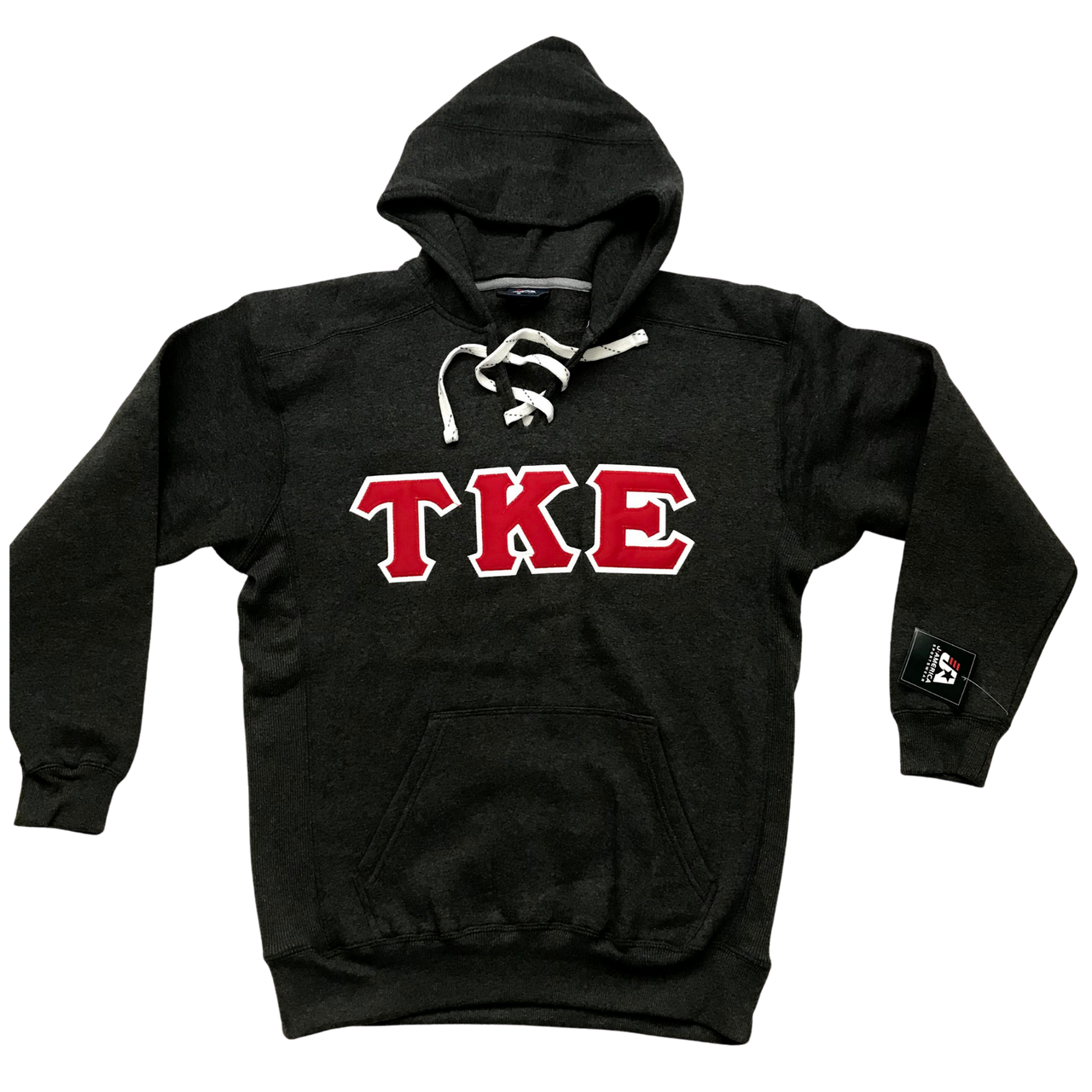 Tau Kappa Epsilon Stitched Letter Hockey Hoodie | Charcoal | Red with White Border