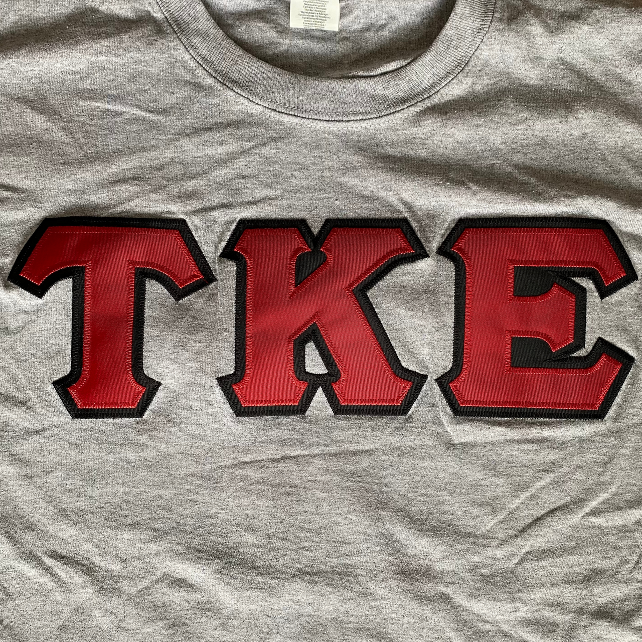 Tau Kappa Epsilon Stitched Letter Long Sleeve | Sport Grey | Red with Black Border