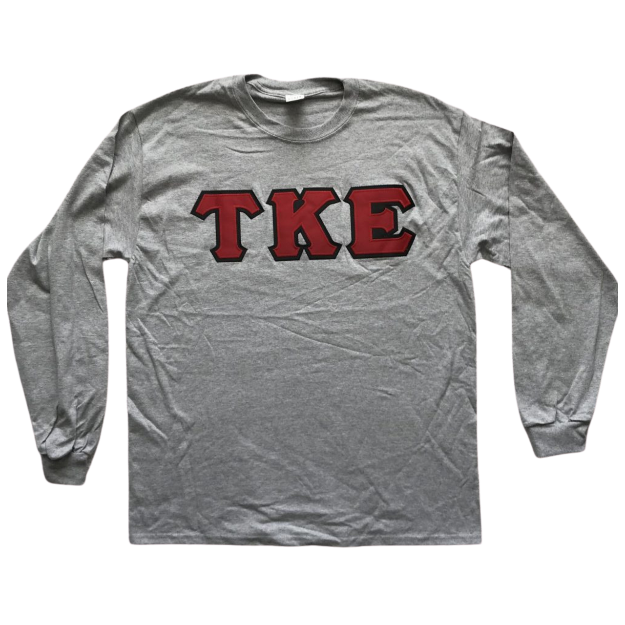 Tau Kappa Epsilon Stitched Letter Long Sleeve | Sport Grey | Red with Black Border