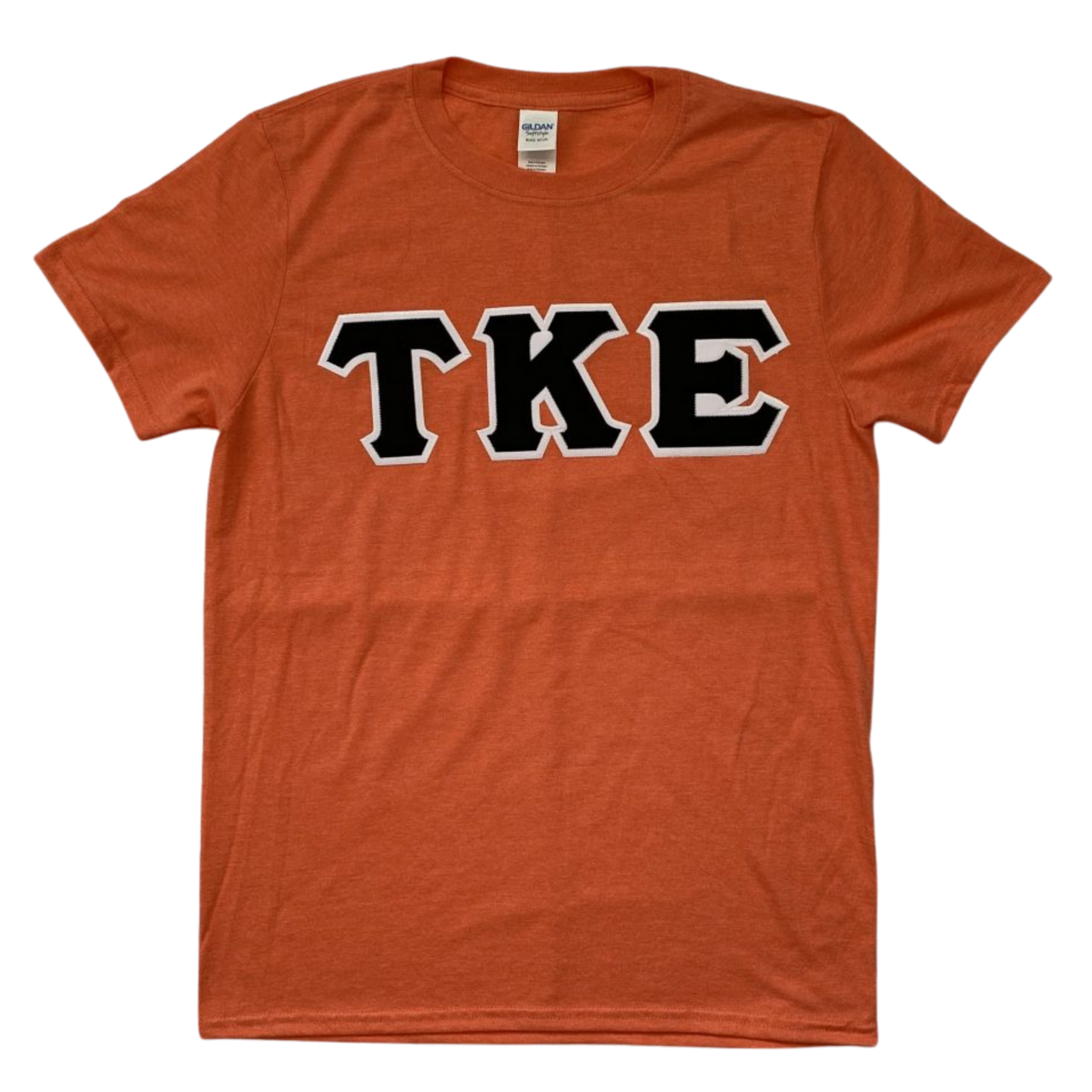 Tau Kappa Epsilon Stitched Letter T-Shirt | Heather Orange | Black with White Border