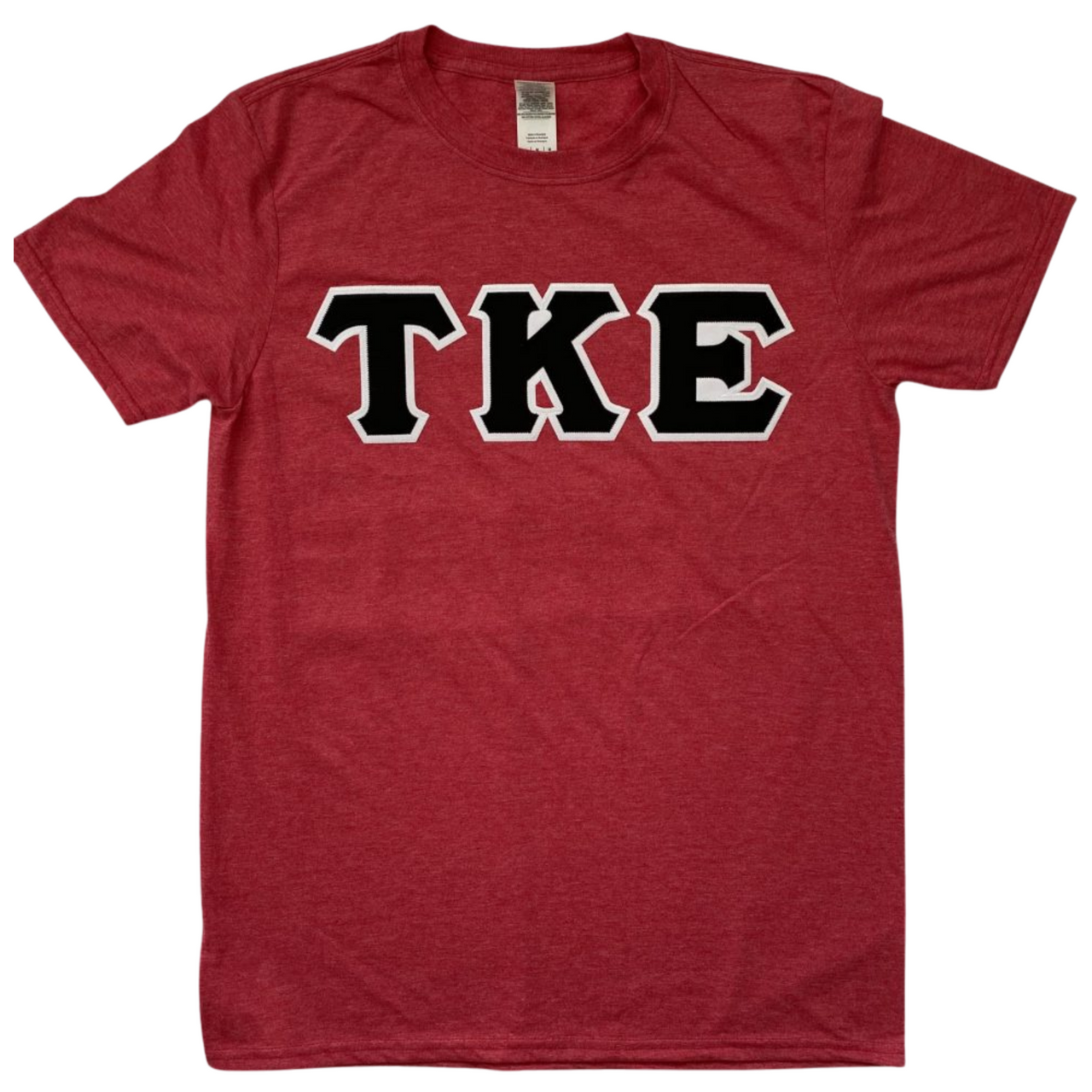 Tau Kappa Epsilon Stitched Letter T-Shirt | Heather Red | Black with White Border