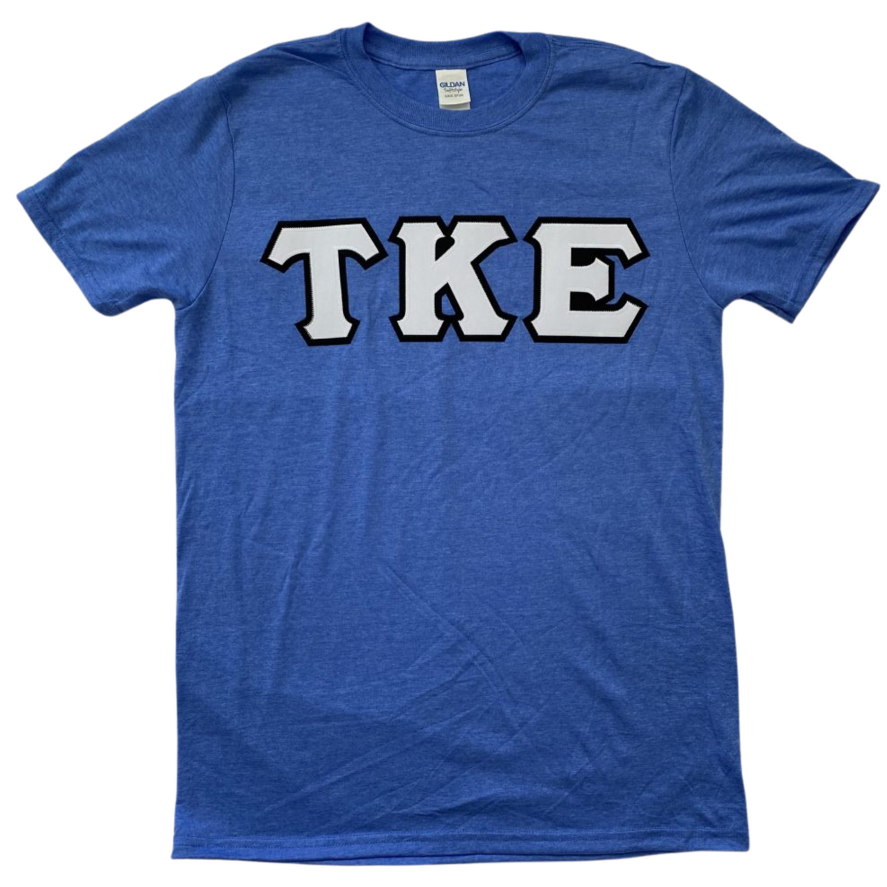 Tau Kappa Epsilon Stitched Letter T-Shirt | Heather Royal | White with Black Border