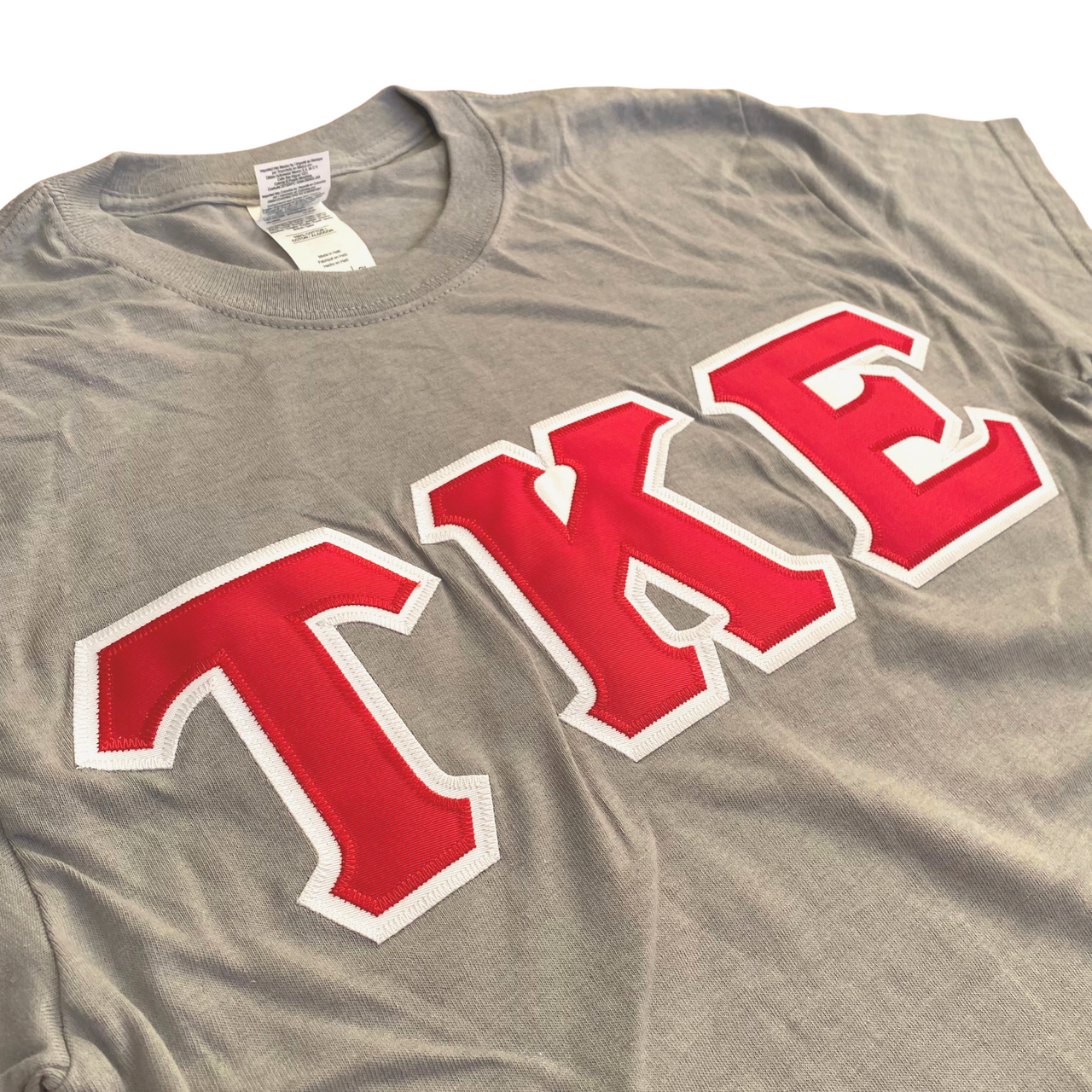 Tau Kappa Epsilon Stitched Letter T-Shirt | Gravel | Red with White Border
