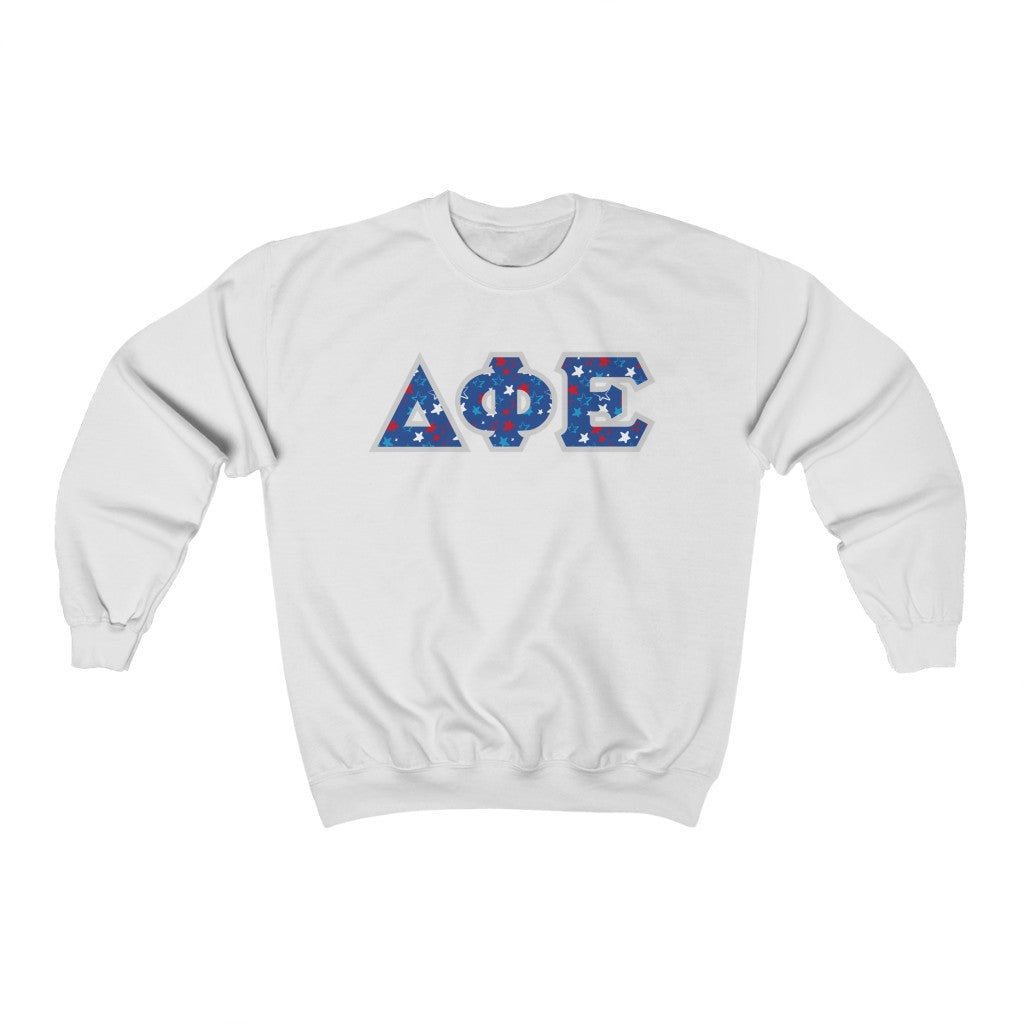 Delta Phi Epsilon Printed Letters | USA Stars Crewneck