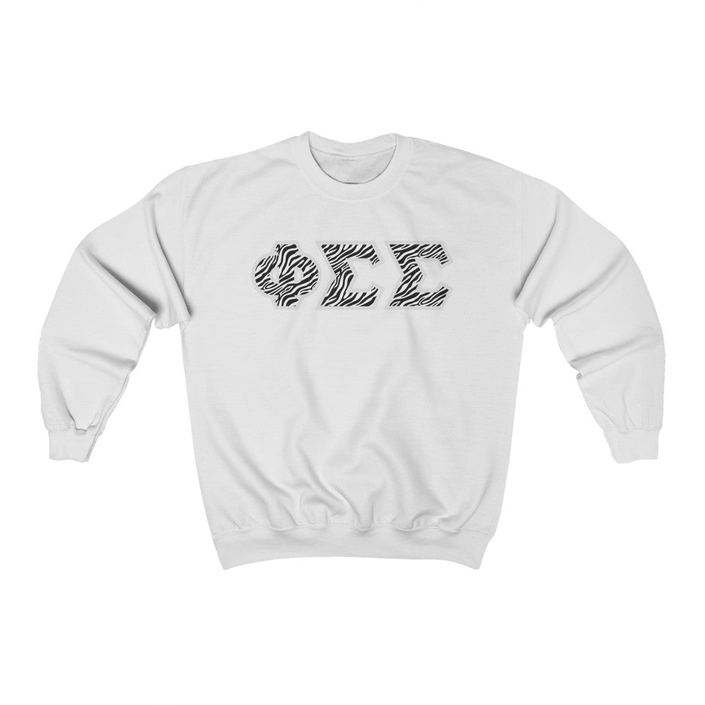 Phi Sigma Sigma Printed Letters | Zebra Print Crewneck