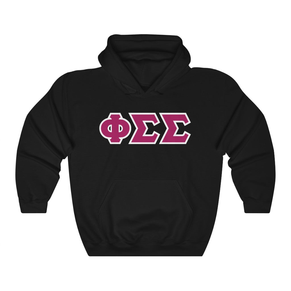 Phi Sigma Sigma Printed Letters | Drk Pink & White Border Hoodie