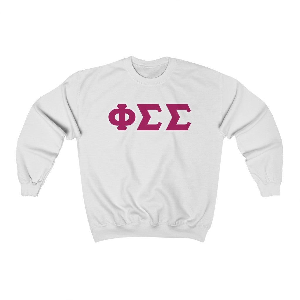 Phi Sigma Sigma Printed Letters | Drk Pink & White Border Crewneck