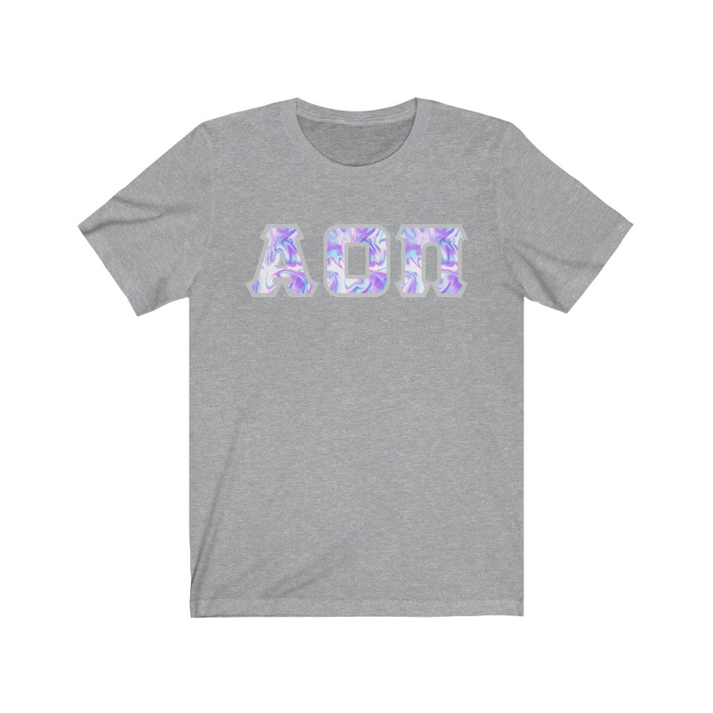 Alpha Omicron Pi Printed Letters | Cotton Candy Tie-Dye T-Shirt