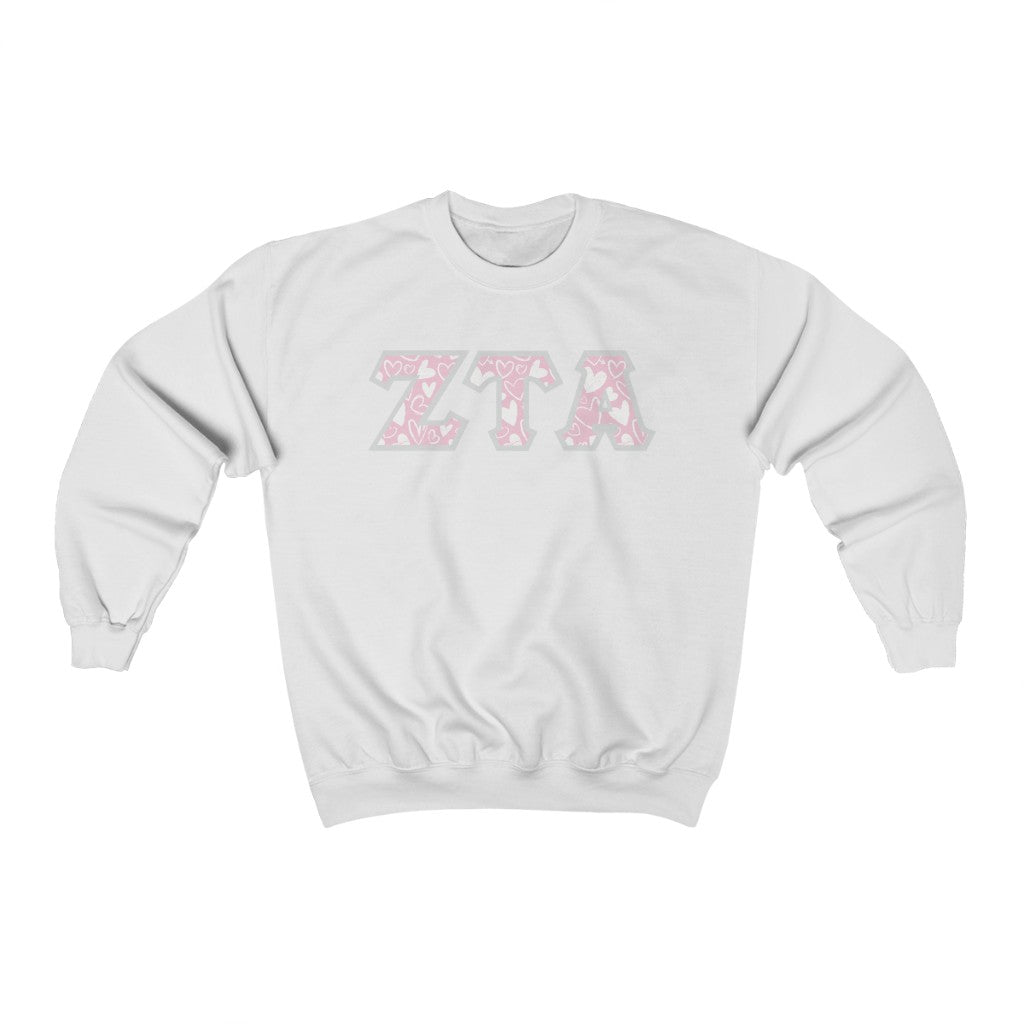 Zeta Tau Alpha Printed Letters | Chalky Hearts Crewneck
