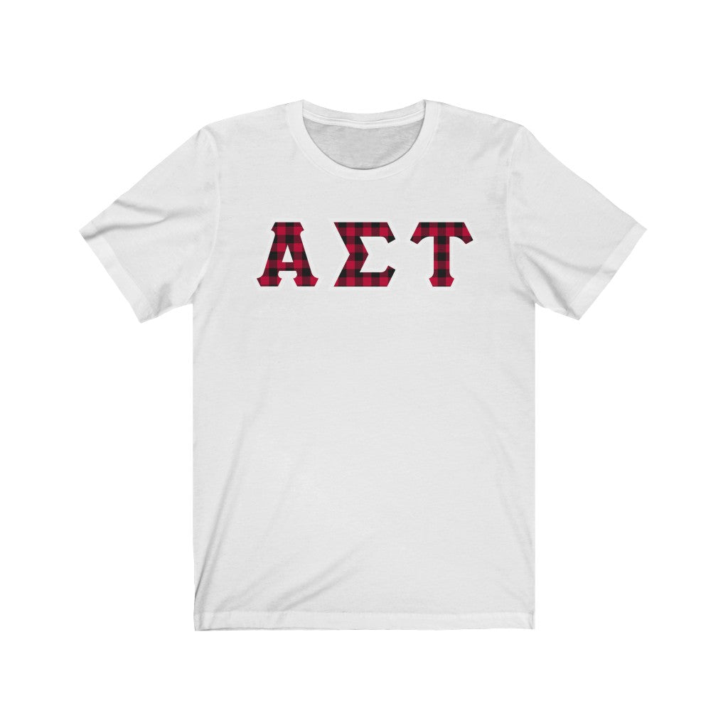 Alpha Sigma Tau Printed Letters | Buffalo Plaid T-Shirt