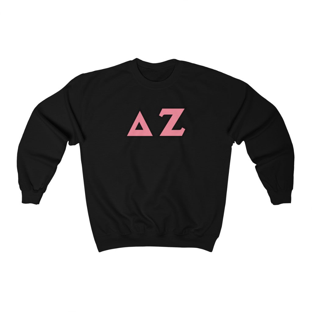 Delta Zeta Printed Letters | Pink & Black Border Crewneck