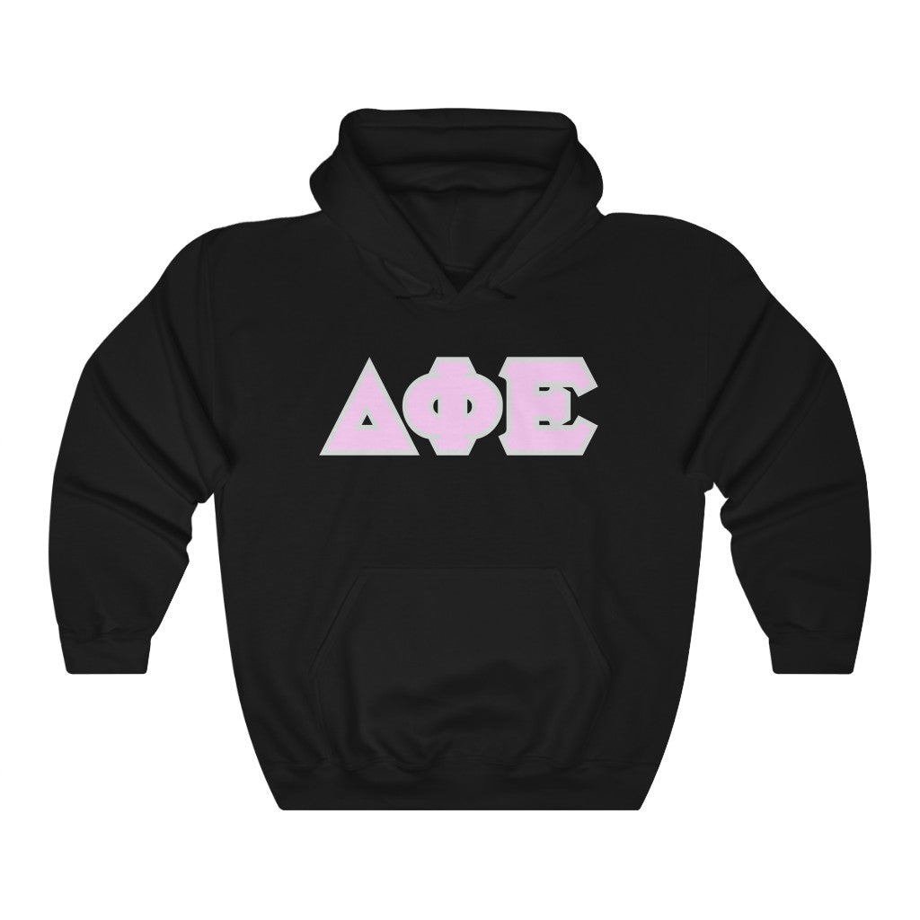 Delta Phi Epsilon Printed Letters | Light Pink with Grey Border Hoodie