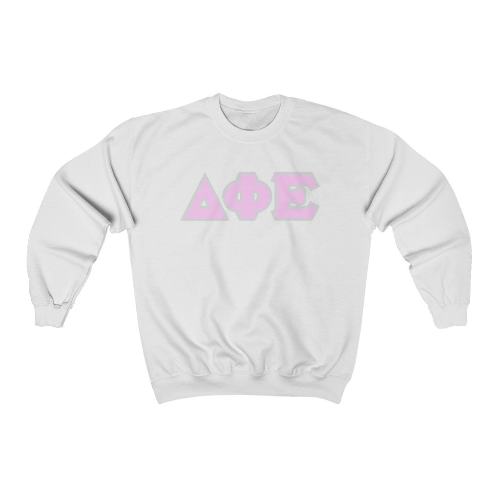 Delta Phi Epsilon Printed Letters | Light Pink & Grey Border Crewneck