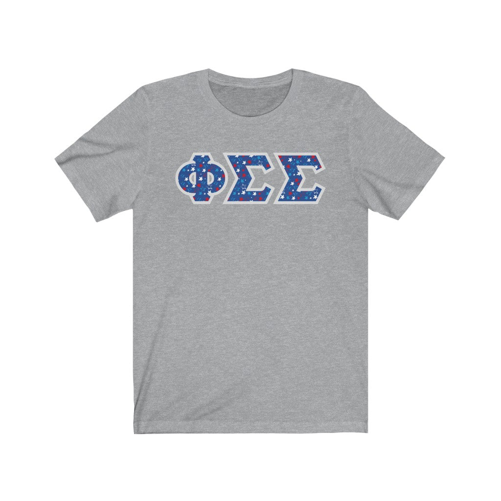 Phi Sigma Sigma Printed Letters | USA Stars T-Shirt