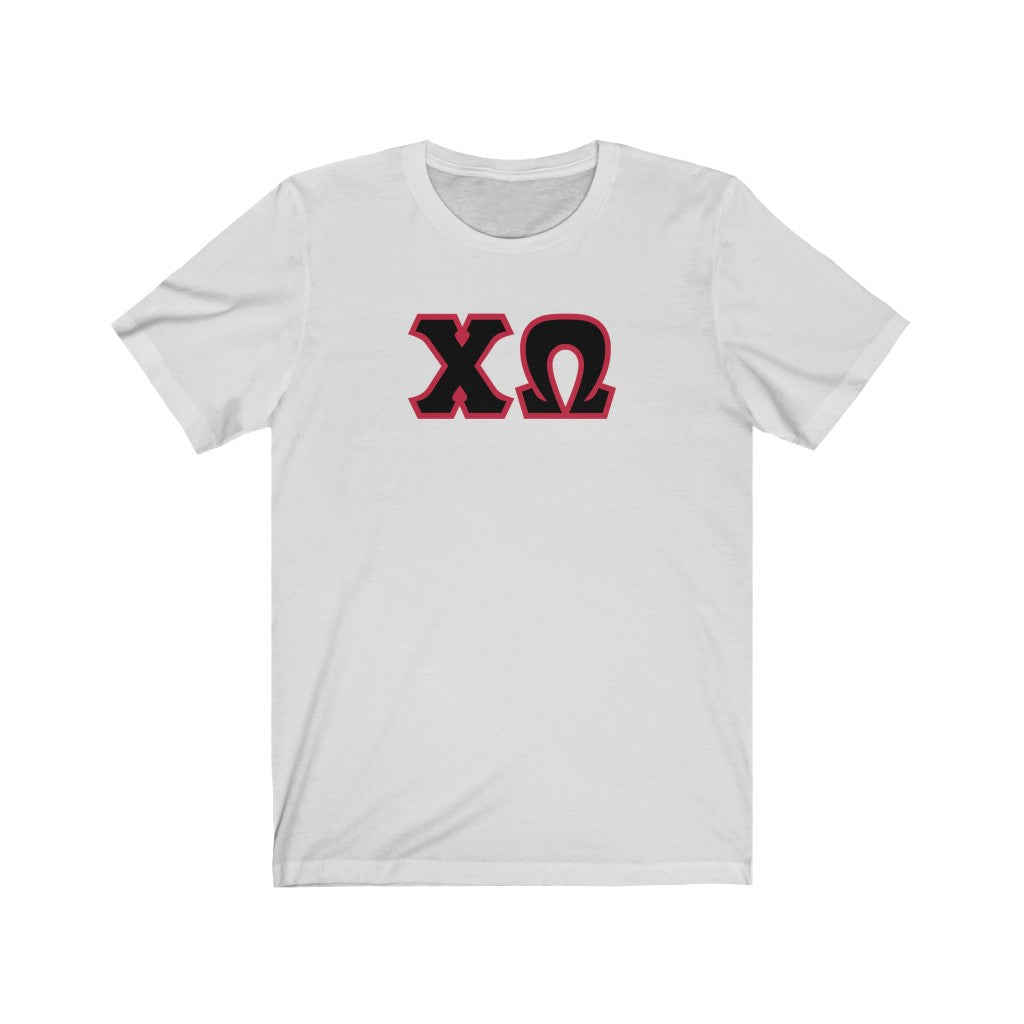 Chi Omega Print Letters | Black & Cardinal Border T-Shirt