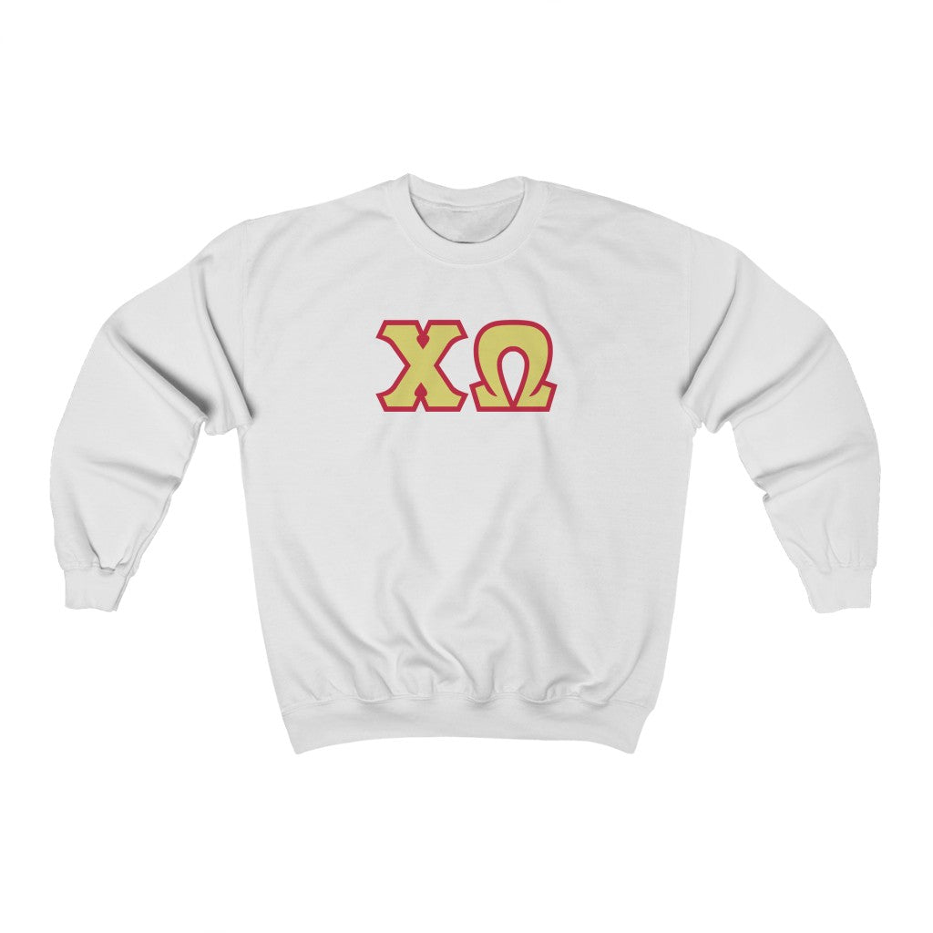 Chi Omega Print Letters | Straw & Cardinal Border Crewneck
