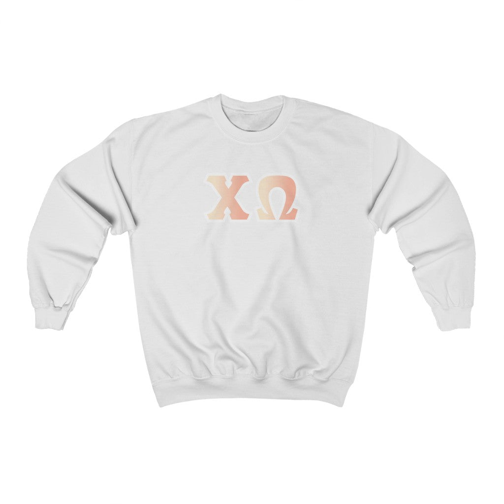 Chi Omega Printed Letters | Peach Sunrise Crewneck