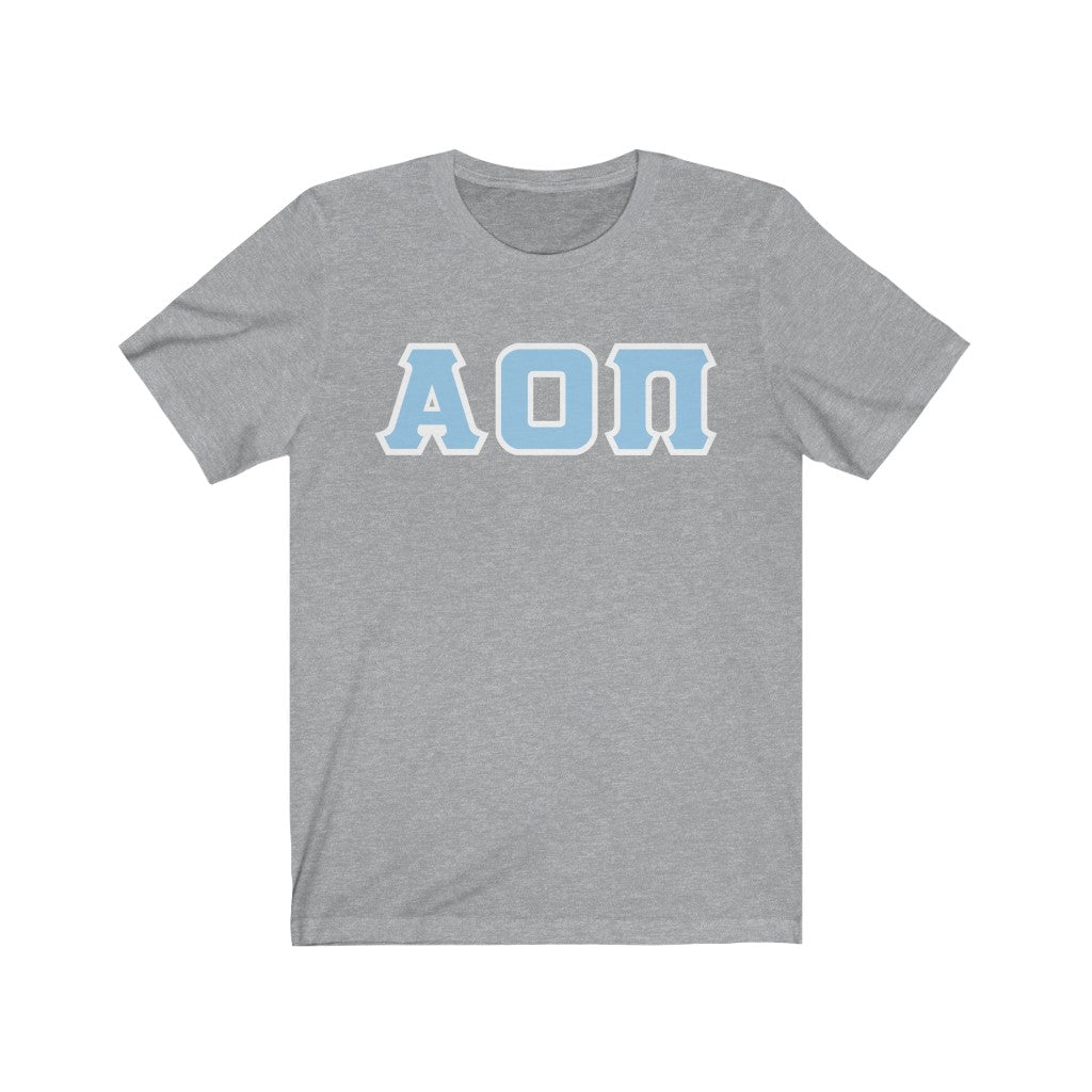 Alpha Omicron Pi Printed Letters | Light Blue & White Border T-Shirt