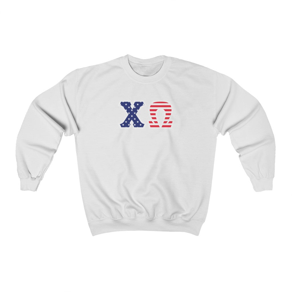 Chi Omega Printed Letters | American Flag Crewneck