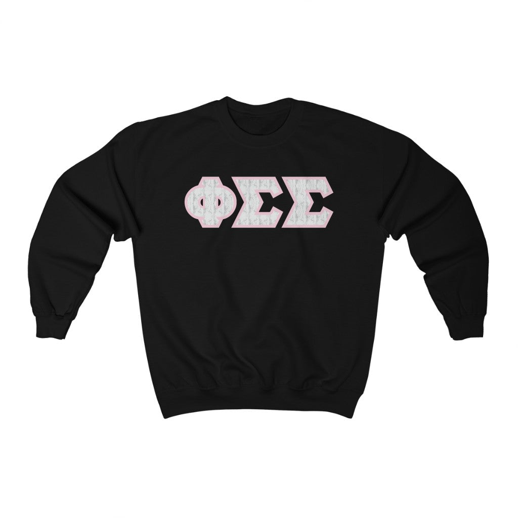Phi Sigma Sigma Printed Letters |Marble with Pink Border Crewneck