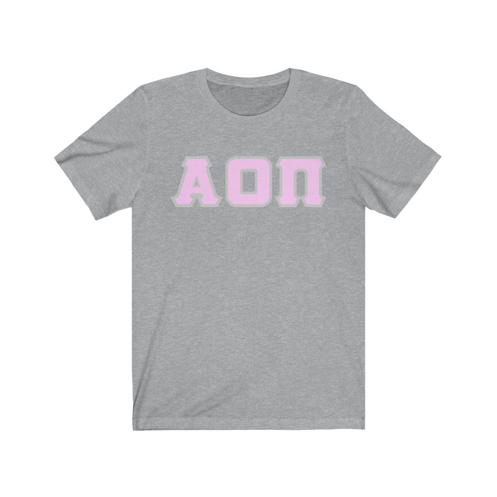 Alpha Omicron Pi Printed Letters | Light Pink with Grey Border T-Shirt
