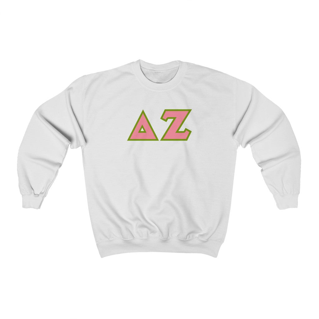 Delta Zeta Printed Letters | Pink & Green Border Crewneck
