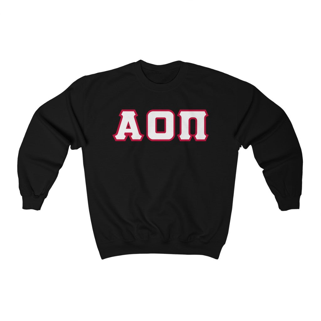 Alpha Omicron Pi Printed Letters | White with Red Border Crewneck