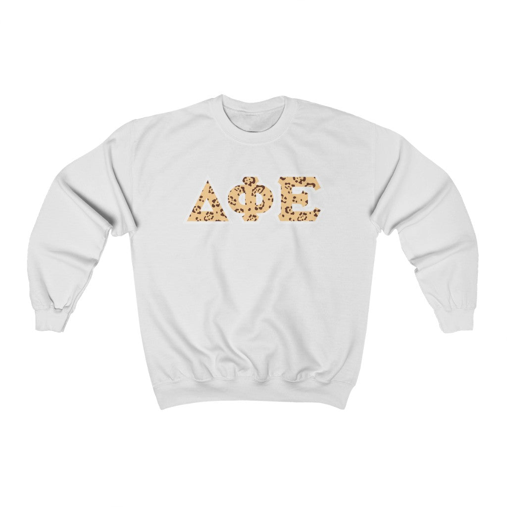 Delta Phi Epsilon Printed Letters | Leopard Print Crewneck